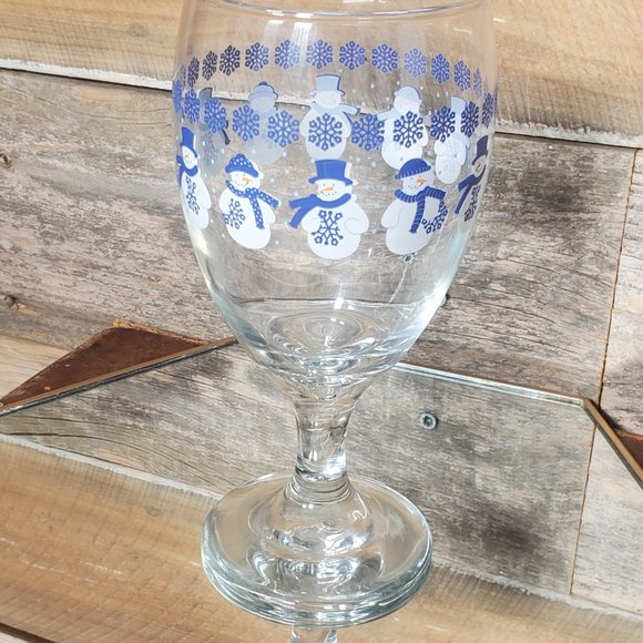 Winter Water Goblet - Snowmen - Snowflakes - Blue & White - Picture 2 of 6